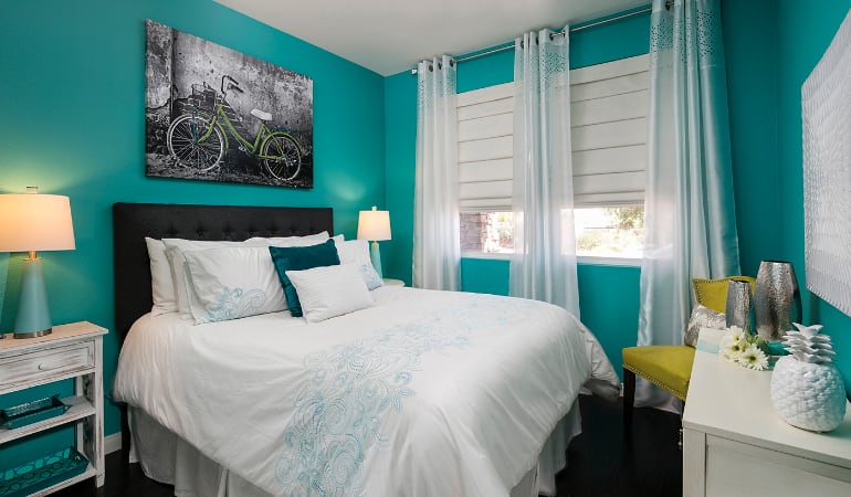 Roman shades in a Cleveland bedroom